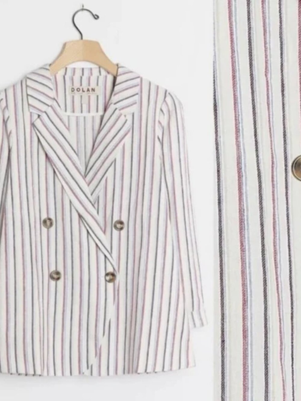 DOLAN Anna Blazer Womens Medium White Stripe Linen Cotton Double Breasted Jacket